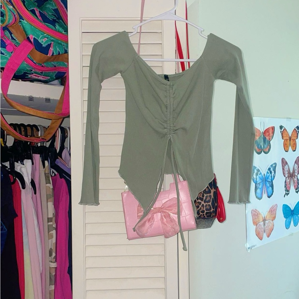 Windsor Green Asymmetrical Tie Front Blouse